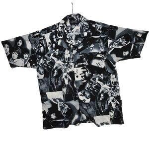 Led Zeppelin All Over Print Button Down Shirt Black White Rock Band Dragonfly